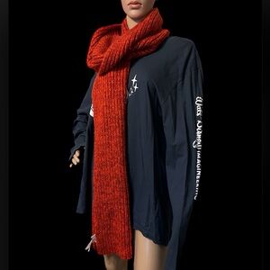 Offline Aerie Fire Red/Orange Wool Blend Chunky Knit Scarf Cozy Oversized 72x13”